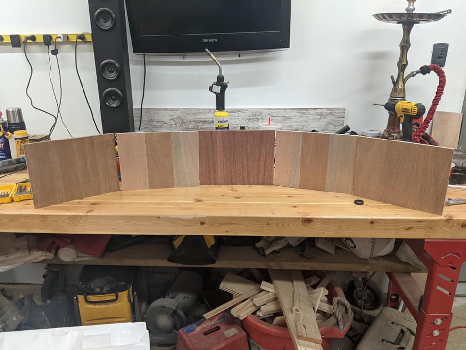 The five panels of a DM's Screen cut out and ready for stain.